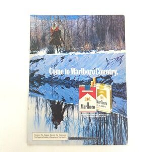 Vintage Marlboro Cigarettes Print Ad Cowboy Winter Man Cave Decor Bar Home 1978